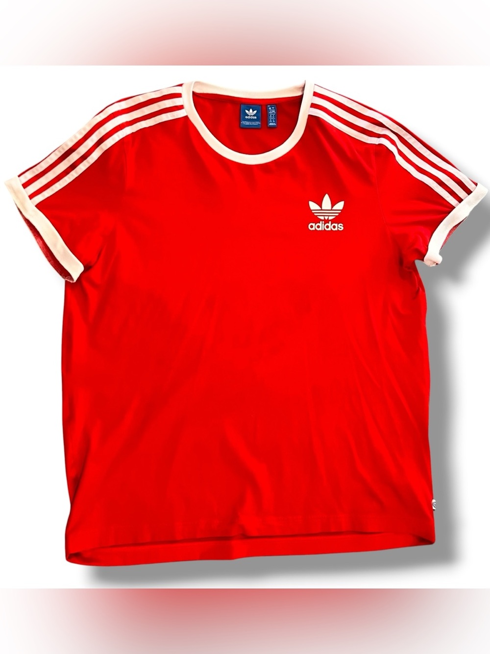 ADIDAS ORIGINALS Retro 3 Stripes White Red Shirt Short Sleeve Women Sz L D-2